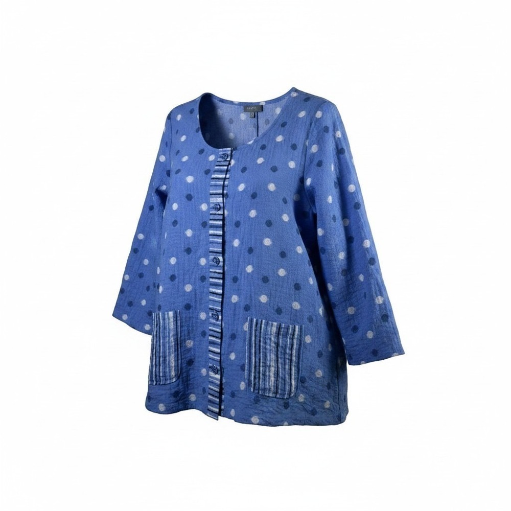 Habitat Clothes to Live In Blue Polka Dot Stripe Button Front Top Medium M
